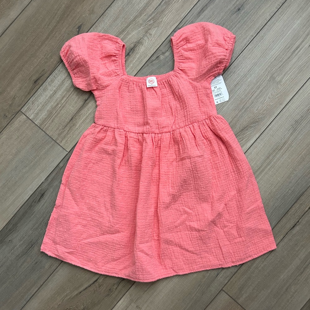 NWT Girls Wonder Nation Pink Puff Sleeve Dress - Size 5T